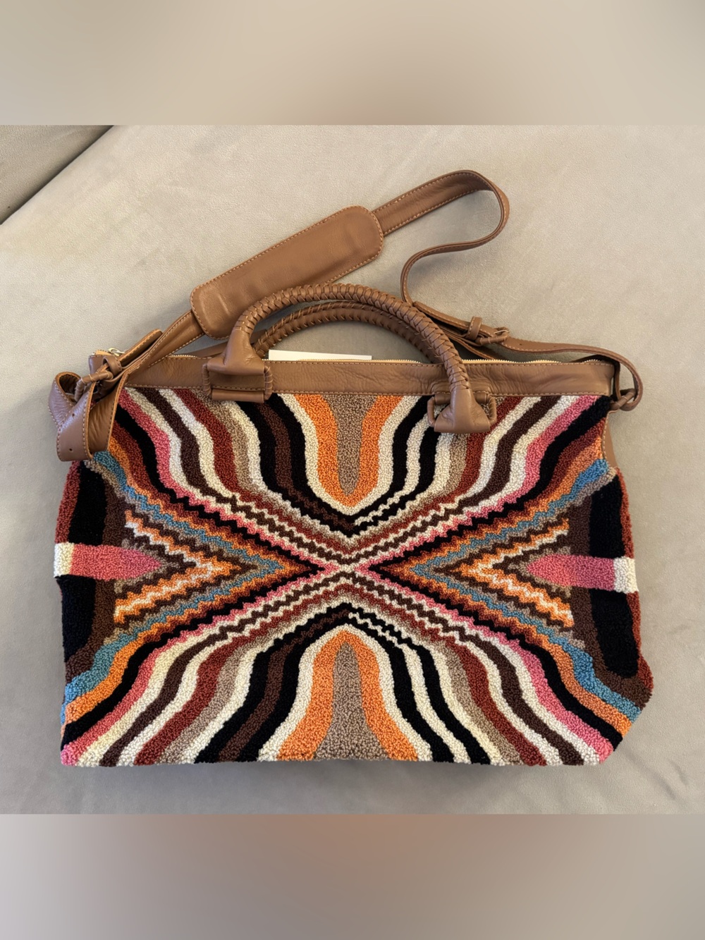 NWT Cleobella Leather Travel Carry On Rainbow Weekender Bag
